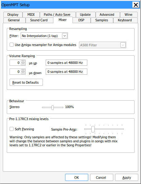 OpenMPT mixer settings